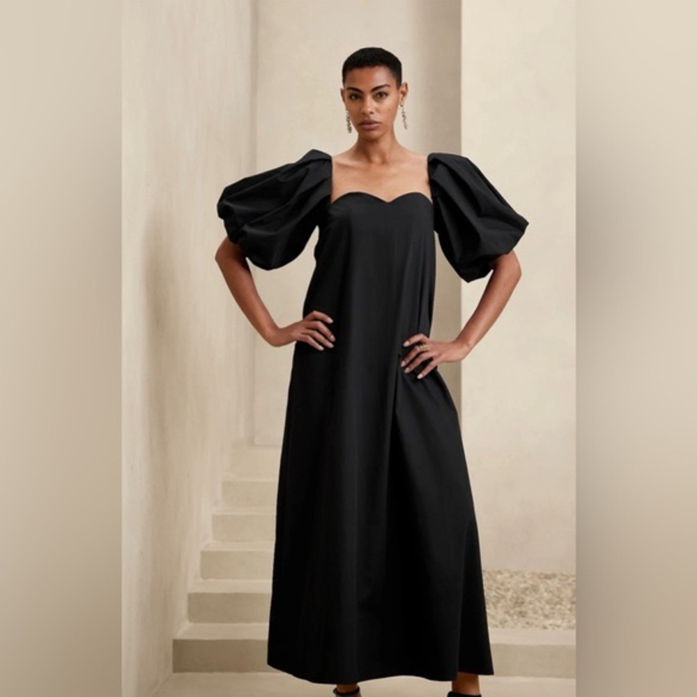 Elegant Black Puff Sleeve Dress